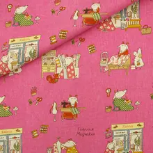 Хлопчатобумажная льняная ткань для handmad, кровати, сумки, штор шитье-Ручная жизнь козы Друкер пара-глубокий розовый(LF118