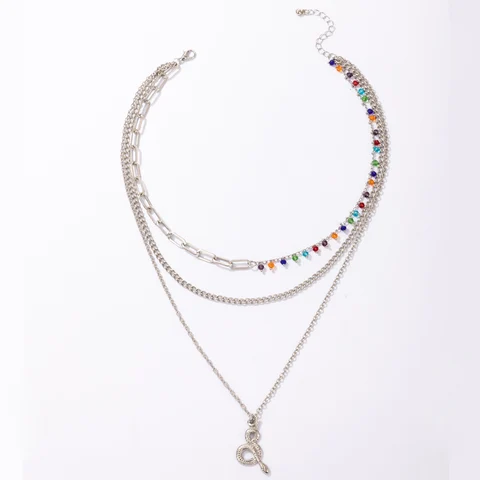 Ethnic Colorful Crystal Necklace for Women Silver Color Snake Pendant Clavicle Chain Charming Jewelry Weddings 18786