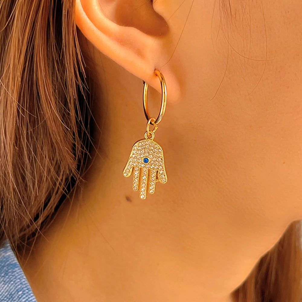 Trend Boho Blue Hollow Evil Eye Hoop Earrings for Women Gold Color Crystal Eyes Circle Huggies Hoop Earring Gifts Jewelry 2022