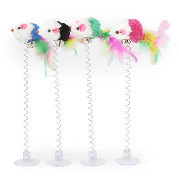 

4PC Feather Mouse Toy Kitten Colorful Rod Cat Wand Toys Plastic Pet Cat Toys Interactive Stick With Suction Cup Pet Cat Supplies