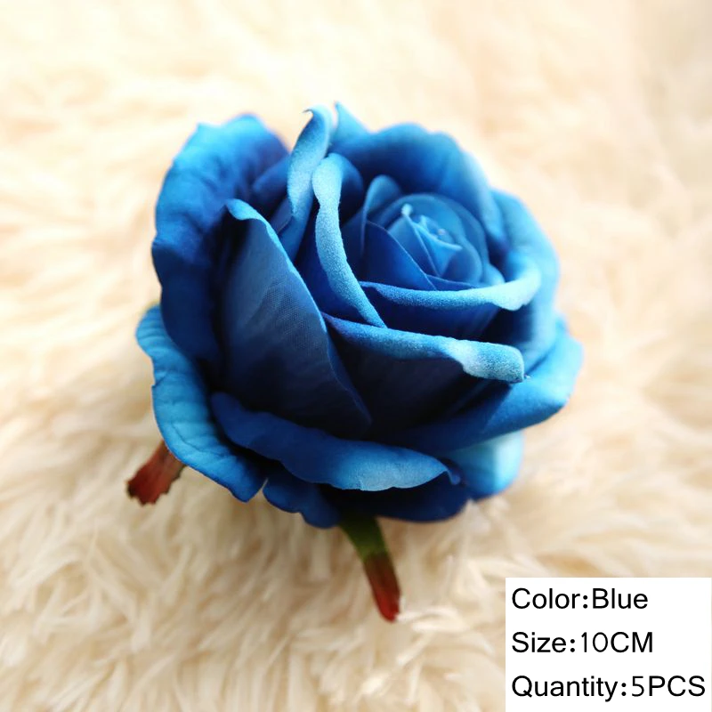 Blue-5pcs Высокое качество! 5 шт. 10 см искусственные цветы розы шелковые цветы искусственные головки цветов домашний декор Свадебные сувениры DIY украшения - Цвет: Blue-5pcs