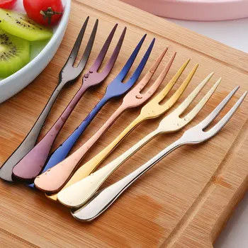 

Lightweight 304 Stainless Steel Fruit Fork Color Dessert Fork Hotel Restaurant Moon Cake Fork