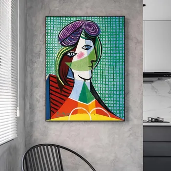 Woman in Beret and Checked Dress by Pablo Picasso Printed on Canvas 4
