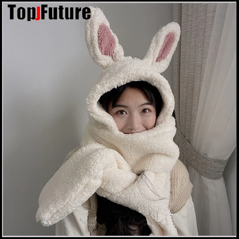 

winter cute girl women rabbit ears BUNNY EAR SCARF warm hat scarf wind proof neck scarf cap student birthday cuteGIFT