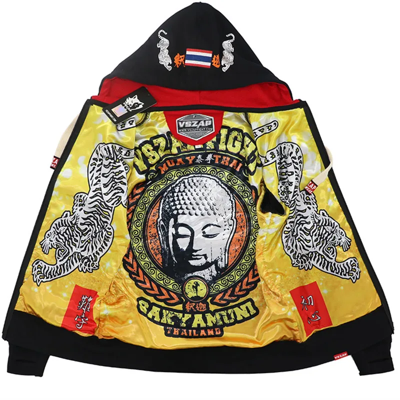 Vzap Men's Hoodie MMA Muay Thai Tiger fighting Fleece Jacket Running Gym Boxing Martial Art Coat sports apparel