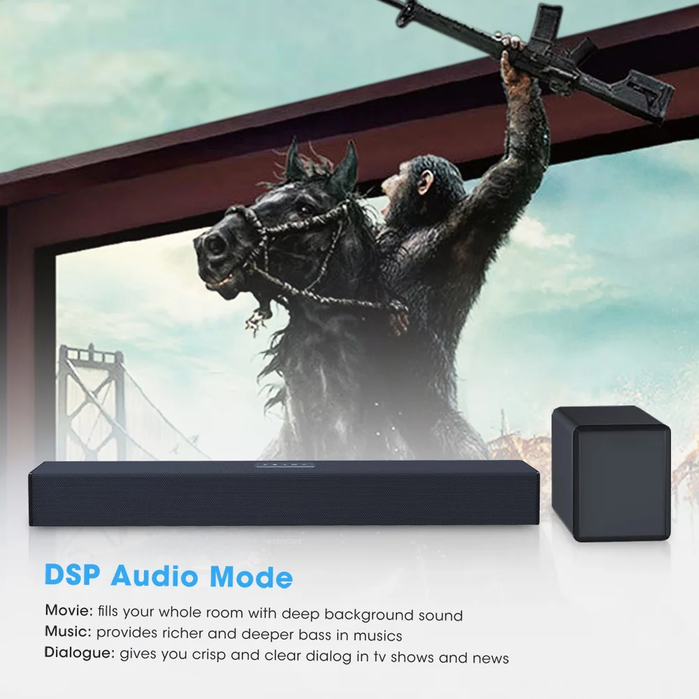 100 Вт ТВ Саундбар 2,1 Bluetooth динамик 5,0 Система домашнего кинотеатра 3D объемный> 80 дБ звуковая панель Пульт дистанционного управления с сабвуфером для ТВ