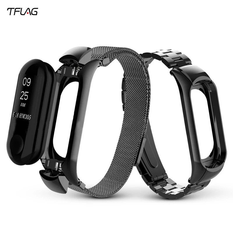 Pulseira de Aço Pulseira de Couro Genuíno para Xiaomi Banda de Pulso de Metal Banda Inoxidável Relógio Inteligente Miband Pulseira mi 3