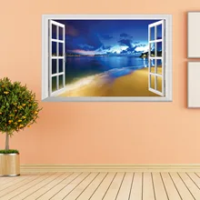 1024 синий пляж море вид 3D поддельный оконный проем наклейки гостиная спальня стены клей бумага водонепроницаемых съёмных