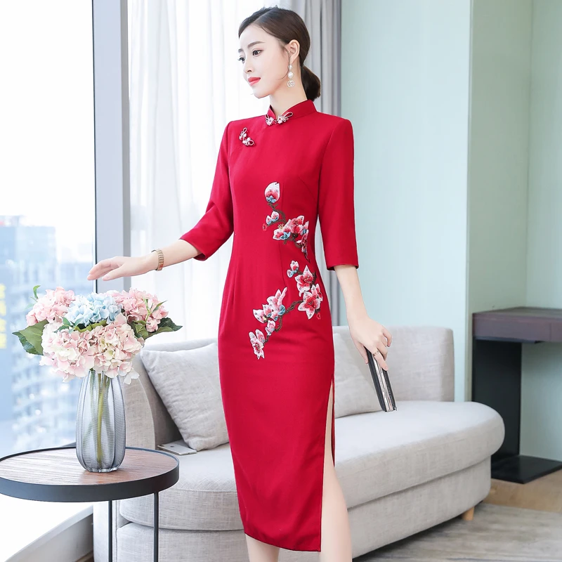 Женское платье чонсам, Восточный стиль, платье Ципао, vestidos, свадебное, вечернее платье с вышивкой, вечернее платье