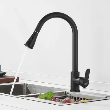 

Matte Black Faucet Deck Installation Sink Faucet With Sprinkler Pull-Out Kitchen Faucet 360 Rotatble Basin Faucet