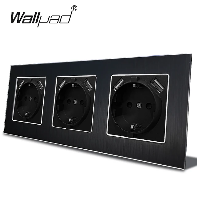 Double EU Schuko Power Socket with Double USB Charging Ports 5.1DC 2.1A For EU Round Box Wallpad 156*86mm EU Outlet with USB 3 Black Metal