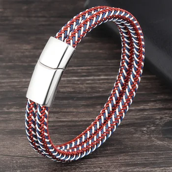 

Classic Style Leather With Stainless Steel Stitching Combination Men's Bracelet Black/Steel Buckle Party Accessories Gift