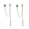 double piercing silver color rose gold clear green rectangle cubic zirconia long chain tassel earring 2020 new 3
