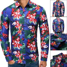 Осенняя мужская рубашка для отдыха с длинными рукавами и цветком в европейском стиле Cs79