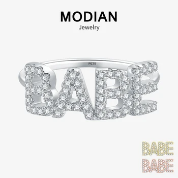 

Modian Hot Sale Real 925 Sterling Silver Fashion Letter BABE Ring Classic Gold Color Ins Style For Women Wedding Party Jewelry