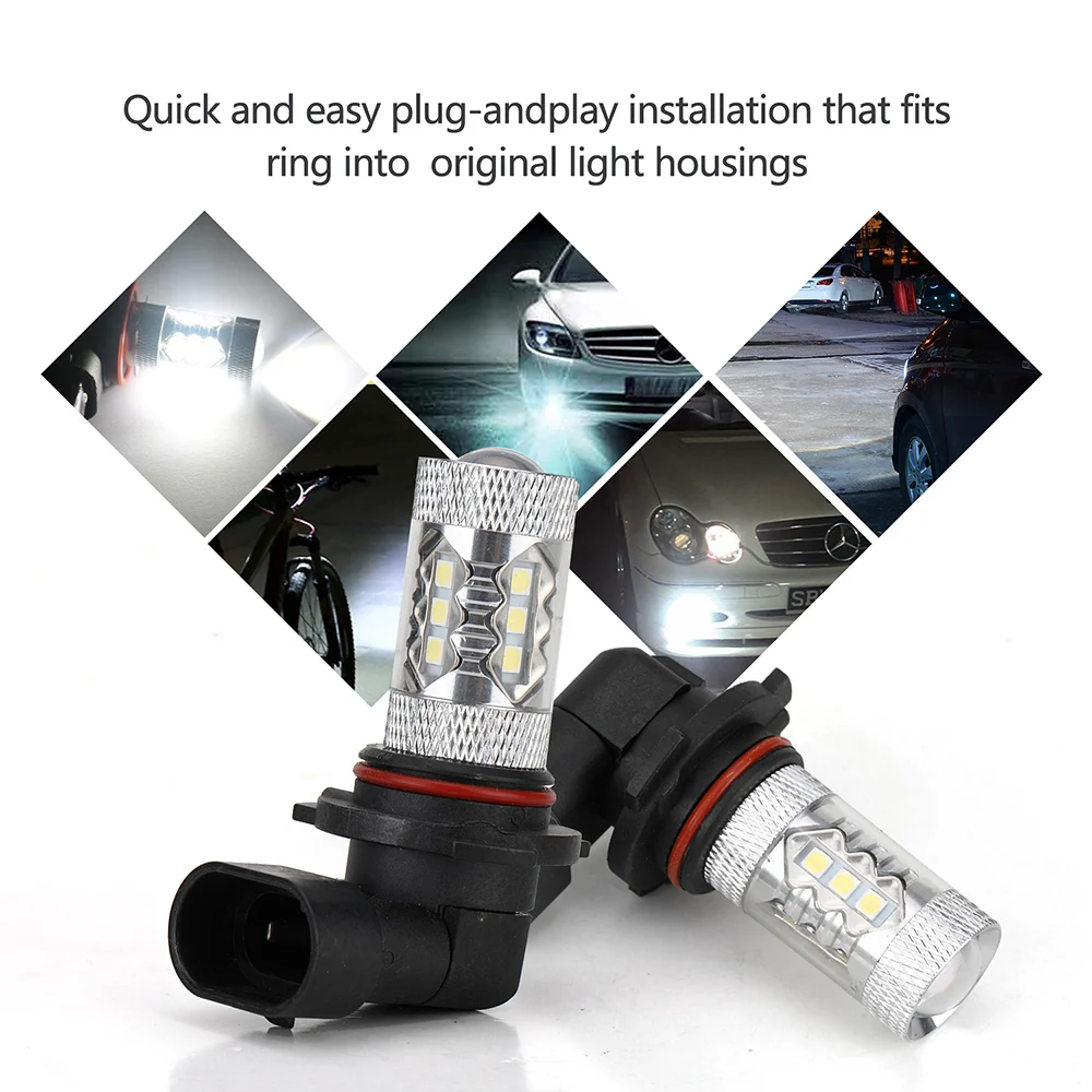 Car Fog Light Blubs 2pcs/lot 9006 12V 100W 6000K White Highlighting Automobile LED Headlights Fog Lamp Light Bulbs