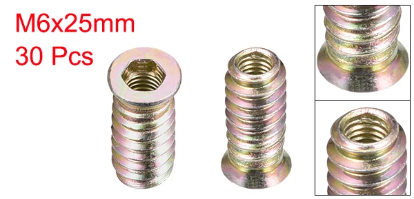 uxcell 20/30/50/100pcs Threaded Insert Nuts M6 Thread Size 17/20/25mm Height Interface Hex Socket Drive for Wood Furniture