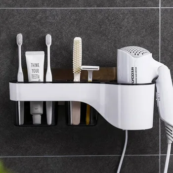 

1Pc New Arrival Wall Mount Hair Dryer Holder Plastic Shaver Organizer Toothpaste Shelf Toothbrush Rack Bathroom Accessories