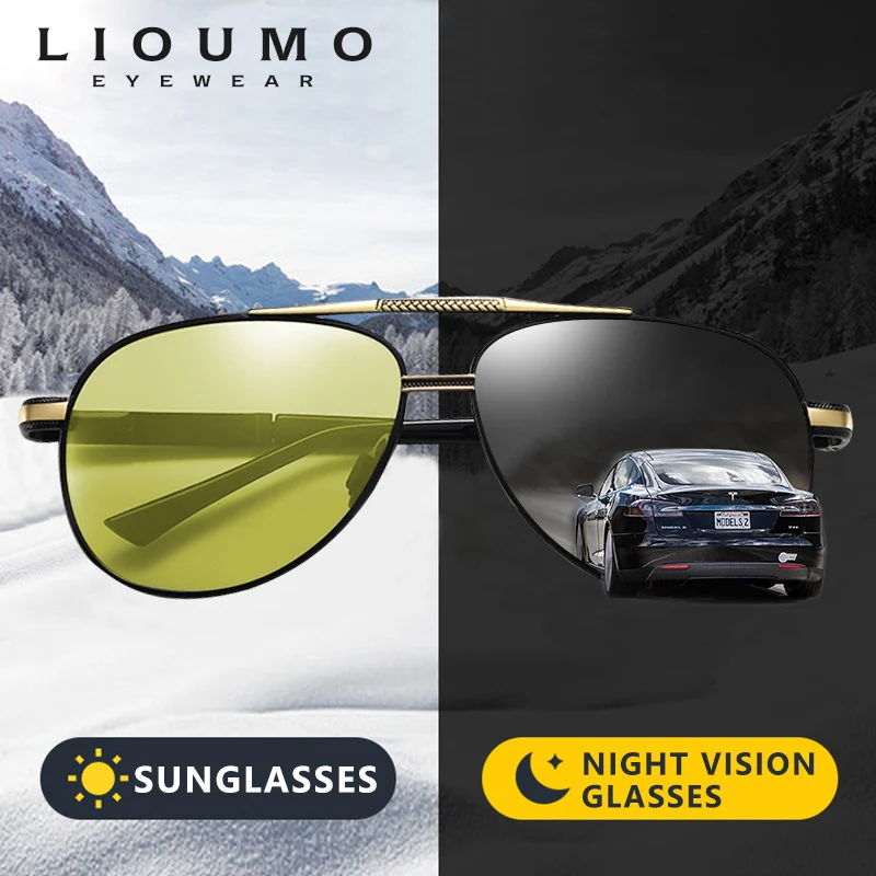 

Brand Design Pilot Sunglasses Men Polarized Photochromic Glasses Day Night Safety Driving Eyewear HD Women gafas de sol hombre