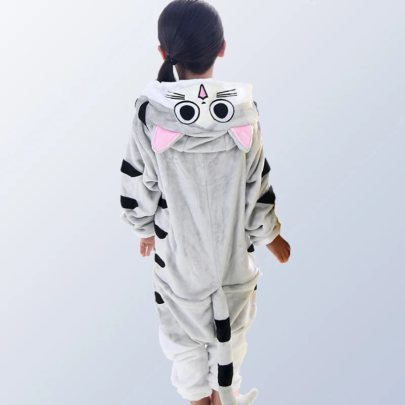 Kigurumi/Детские пижамы для девочек и мальчиков; зимние фланелевые пижамы с рисунком кота для мальчиков и девочек; детские пижамы; одежда для сна; комбинезон