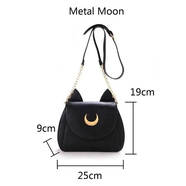 MSMO White/Black Sailor Moon Luna/Artemis Shoulder Bag Ladies Luna Cat Leather Handbag Women Messenger Crossbody Chain Small Bag 6