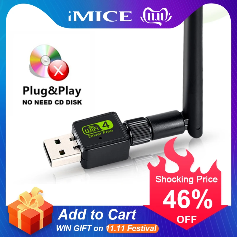 

Mini USB Wifi Adapter 150Mbps 2dB WiFi Antenna USB Wifi Receiver Wireless Network Card 802.11b/n/g High Speed Adaptador Wifi
