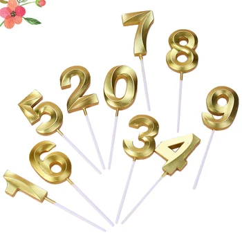 

10pcs Cake Candle Birthday Cake Candles Number Decorative Cake Candles (Golden, Number 0-9, Each Style for 1pcs)