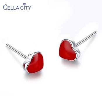 

Cellacity Charms Stud Earrings for Women Silver 925 Jewelry Trendy Red Heart shaped Ear Studs Concise Lovely Sweet Gift Dating
