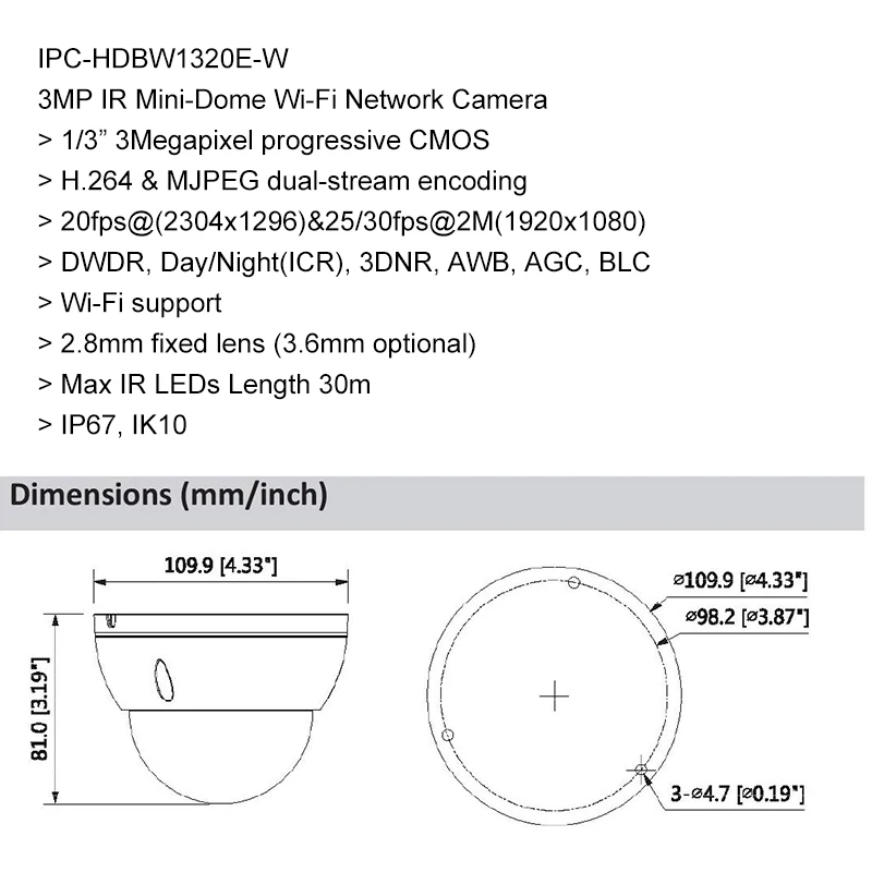  Dahua Original Wifi Network Camera DH-IPC-HDBW1320E-W 3MP Wireless sd card outdoor security Mini Do - 4.00023E+12