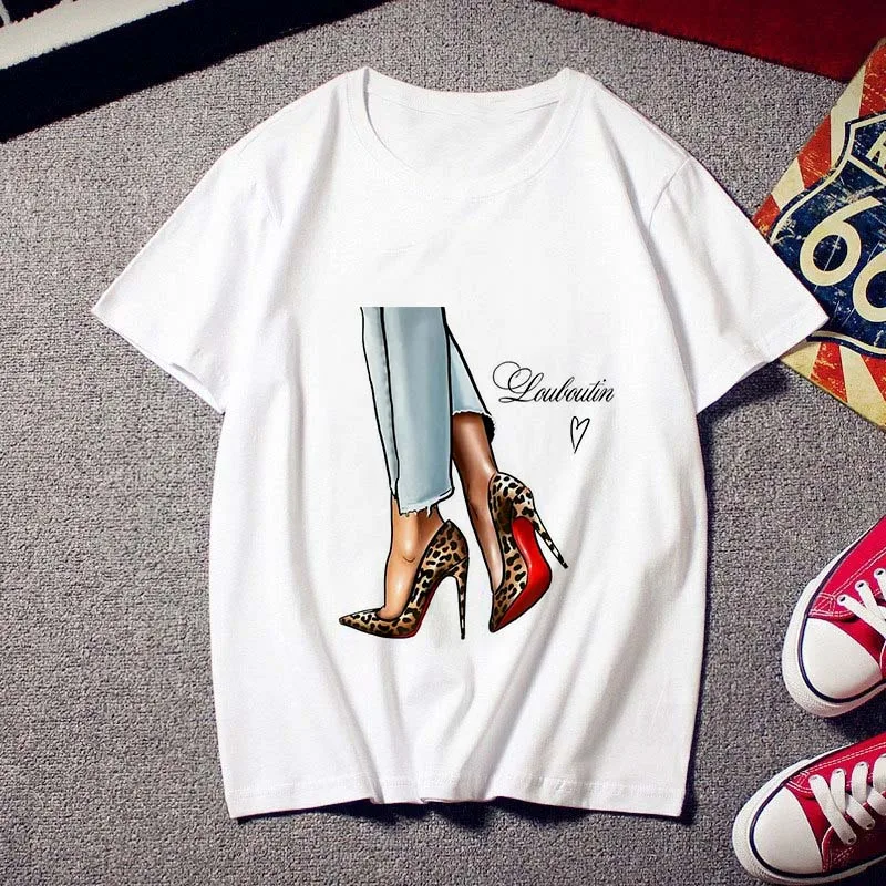 Women T shirt Fashion High heels printed Tees Tops clothing New Summer t-shirt Harajuku personality Thin section tshirt female