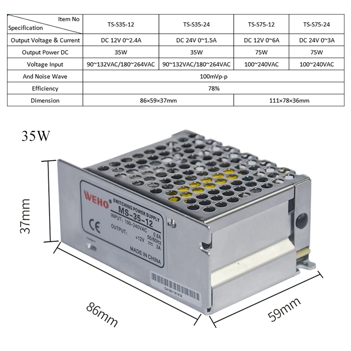 

12V 24V DC Switching Power Supply 35W Output 1.5/Input DC 12/24V To 1.6A/115VAC 0.8A/230VAC Switch Power Supply Transformer