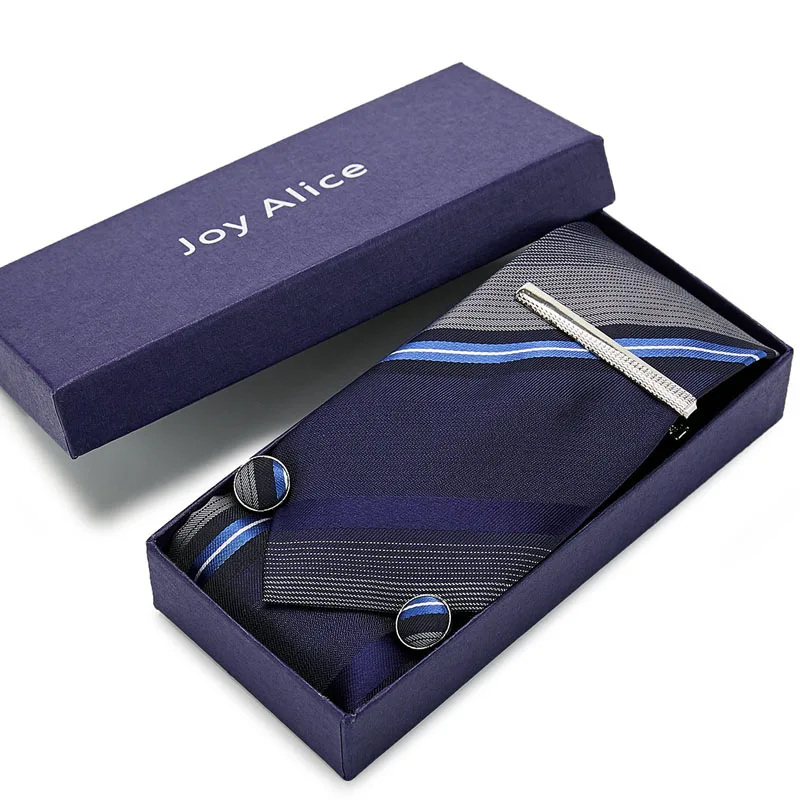  Luxury Striped tie set gift box for men 2020 jacquard 8cm necktie and pocket square clip cufflinks 