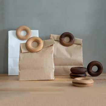 

4 Packs Wooden Donut Sealing Clip Environmentally Friendly Unpainted Kitchen Snack Sealing Clip Tea Food Sealing Clip