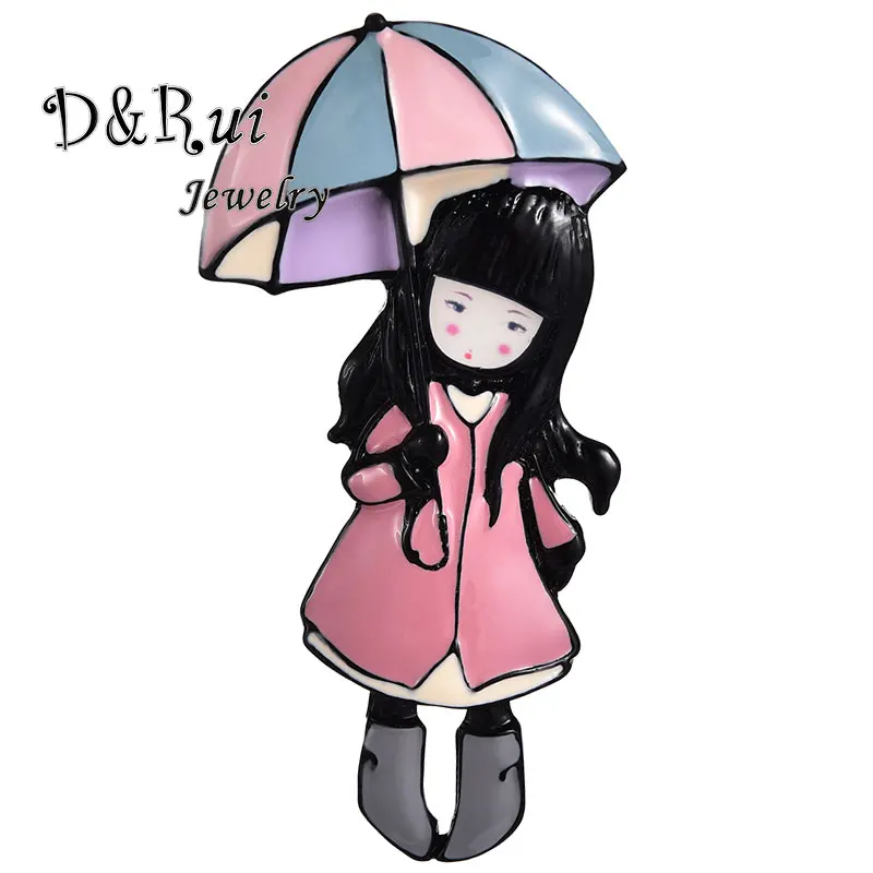 {D& Rui изделия ручной работы женский кукла с брошь в виде зонтика для Для женщин девочек элегантные аксессуары из эмали, ювелирное изделие, металлическое, брошь на шпильке