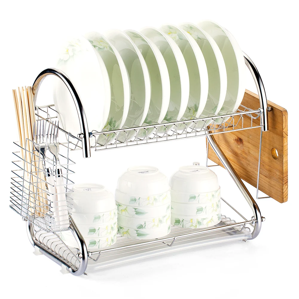 

Dish Rack 2 Tier Dish Drainer Draining Board Draining Rack Cup Bowl Holder Chopsticks Rack Cutting Board Holder
