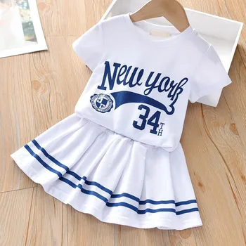 

HOTSale summer Baby girl Clothes Shorts T-shirt + Skirt 2PCS Sport Suit Baby Kids Short Sleeve Children Clothing Sets