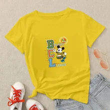 

Disney Mickey Mouse Print T-Shirt Cartoon Yellow Short Sleeve Ropa Tumblr Mujer Summer Women Tshirts Family Sister Costume