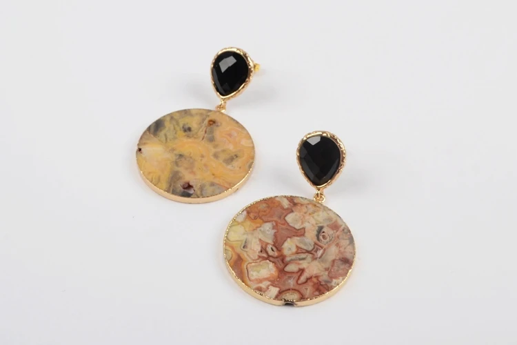 BOROSA 5 пар модное Золотое 30 мм круглые натуральные серьги Jaspers разноцветные драгоценные камни серьги в форме камушка ювелирные изделия WX1175