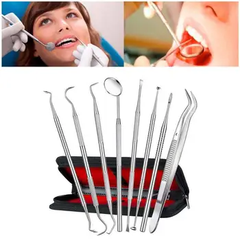 

8pcs/set Dental Oral Hygiene Kit Removal Dental Calculus Teeth Tartar Mouth Mirror Probe Resin Filler Forceps Periodontal File