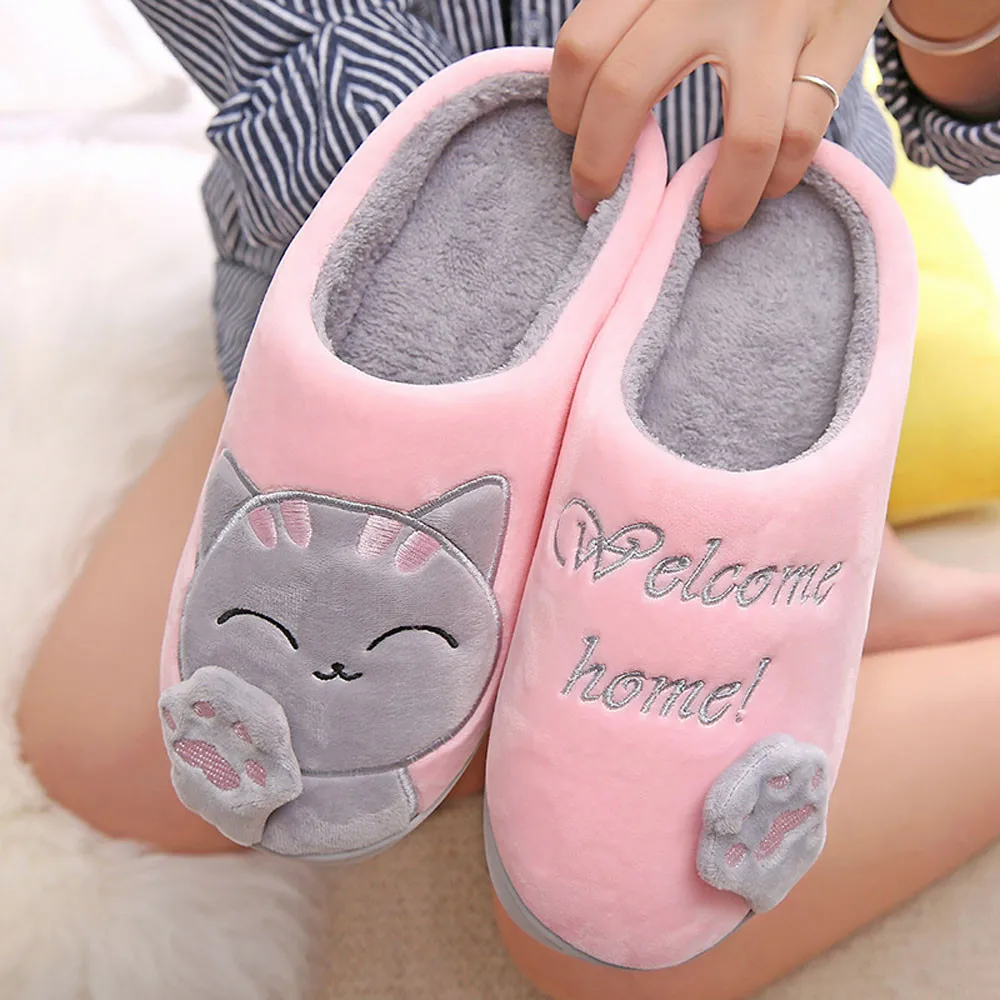 Женские зимние домашние тапочки с рисунком кота; нескользящие теплые домашние тапочки; chaussures femme;#9