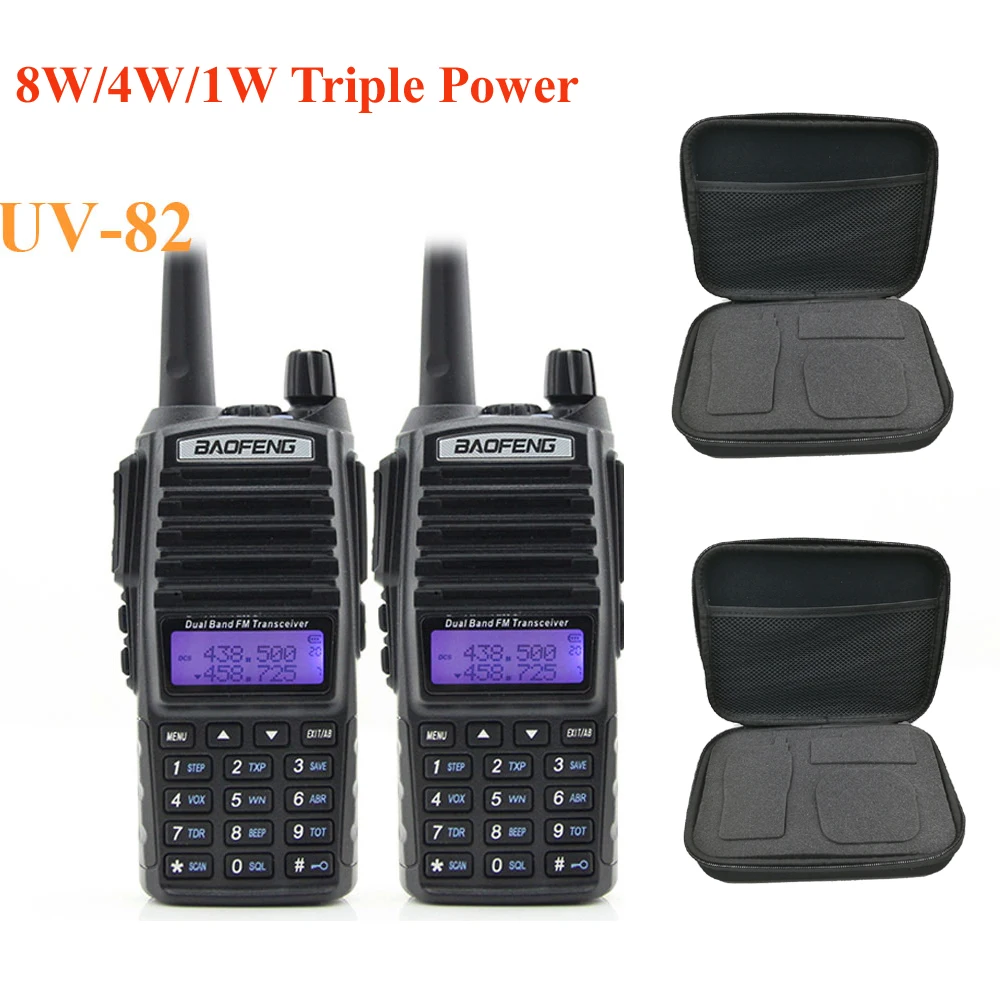 2 шт. Baofeng UV-82 8 Вт с высокой средней низкой 8 Вт/4 Вт/1 Вт Тройная мощность рация uv82 UHF/VHF 10 км дальность двухстороннее радио