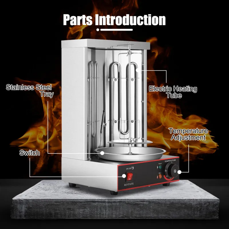 

Stainless Steel Kebab Machine Electric Vertical Broiler Gyro Grill Machine with Temperature Adjustment Switch 2 Burners