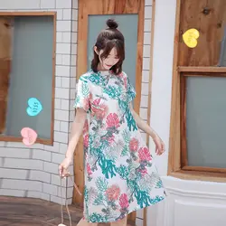A069 # китайский стиль Cheongsam элегантное платье для беременных свободная прямая Одежда для беременных женщин Летняя печатная льняная