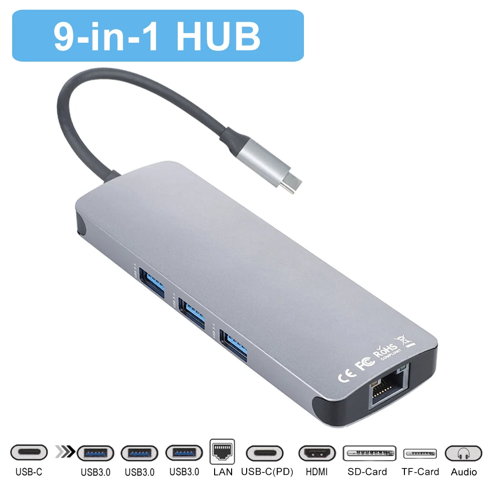 

9 in 1 USB Type C Hub USB C HUB to USB 3.0 4K 30Hz HDMI SD