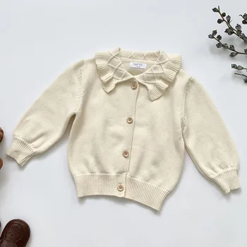 

Spring Baby Girls Turn-down Collar Cardigan Coat Children Clothing Autumn Baby Girl Long Sleeve Knitted Kids Cardigan Coat