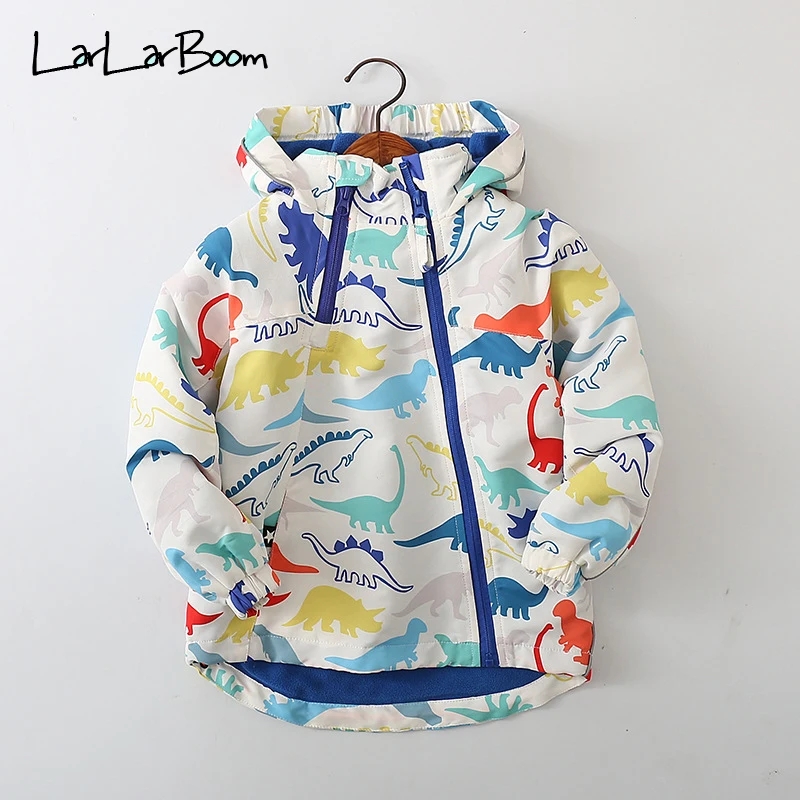 LarLarBoom/Детские пальто; детская верхняя одежда с принтом динозавра и звезды; повседневная одежда с капюшоном для девочек; зимняя утепленная куртка для мальчиков