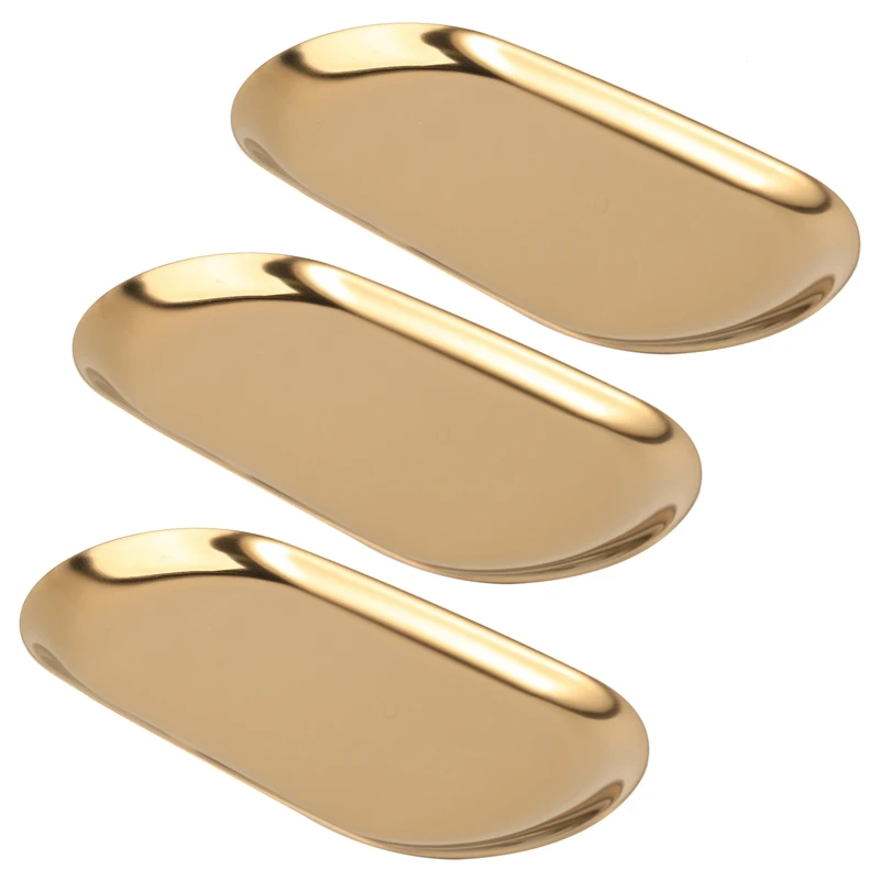 3X Metal Storage Tray Gold Oval Dotted Fruit Plate Small Items Jewelry Display Mirror | Дом и сад