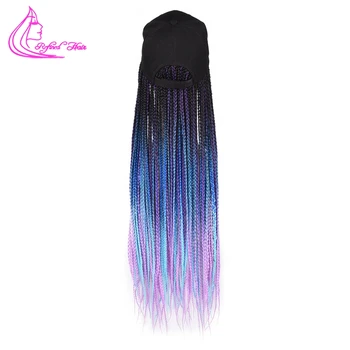 

Synthetic Wig Hat Baseball Cap with Long Hair 24inch Ombre Braided Box Braids Wig for Women Female Heat Resistant Fiber