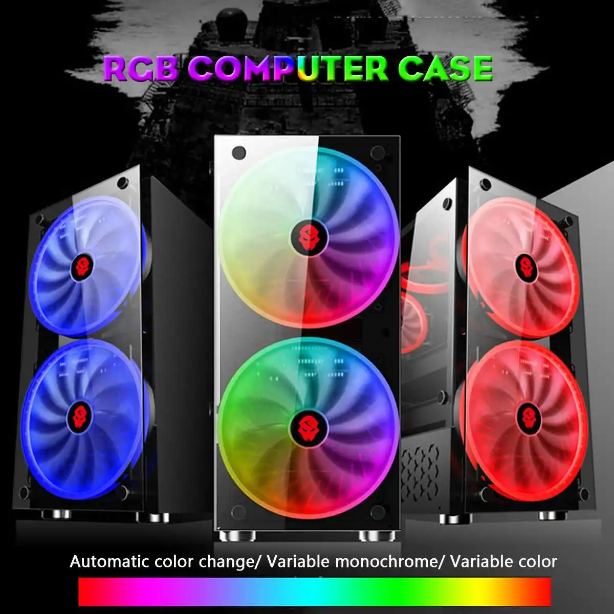  LEORY ATX Gaming Water Cooling PC Case Double Side Tempered Glass Panels RGB Computer Case with 2 C