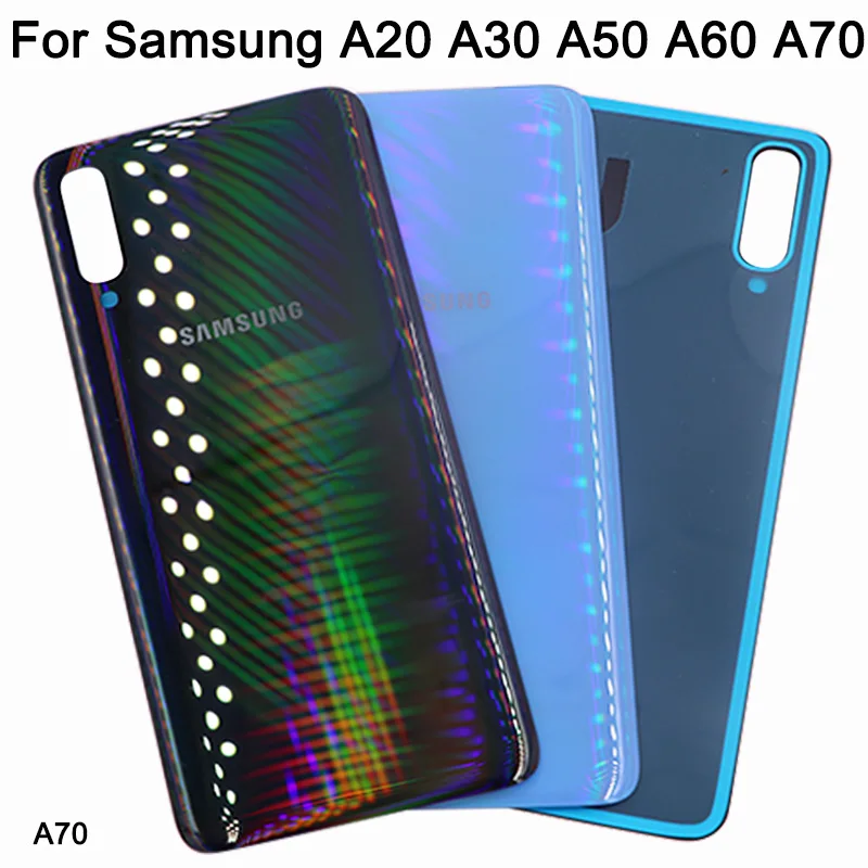 10 шт., новинка, A50, чехол для батареи, для samsung Galaxy A20, A30, A40, A50, A60, A70, задняя крышка, стекло, корпус, чехол с клеем